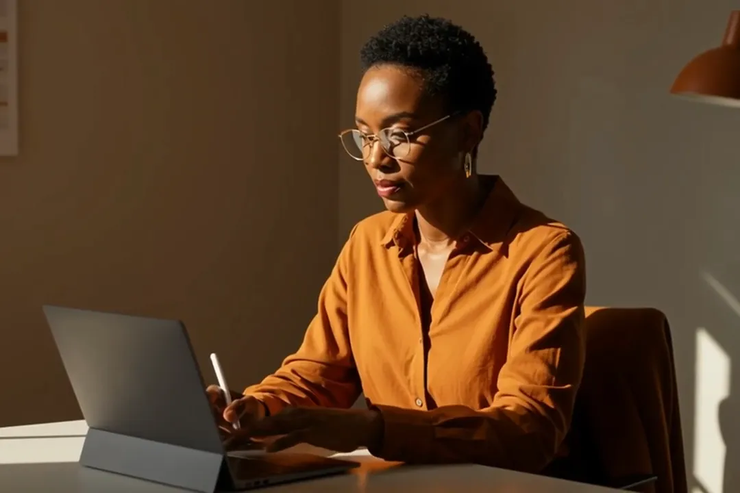 A person working at a laptop.